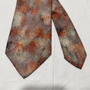 Rubenstein Bros New Orleans Men’s 100% Silk Tie Orange / Silver Abstract 56”x4”